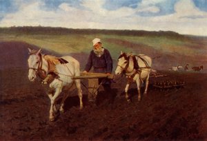 De ploeger Leo Nikolayevich Tolstoy aan de ploeg door Ilya Efimovich Repin