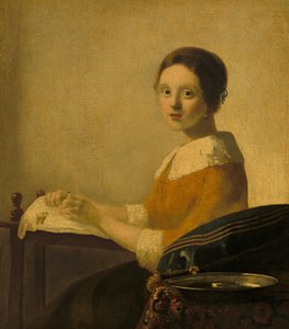 De kantwerkster door Imitator of Johannes Vermeer