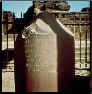 Detail van een pilaar van Keizer Ashoka met een gegraveerd edict