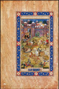 Nariman doodt de zoon van de Khaqan van China. Uit het Garshaspnama epos door Asadi Tusi