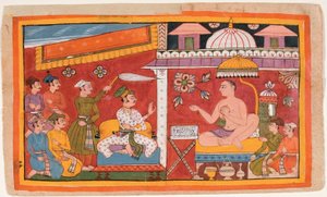 Een Jain-leraar ontvangt een prins en zijn gevolg door Indian School