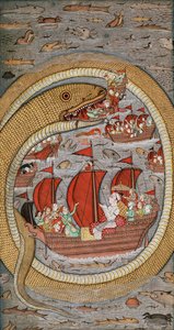 Een monsterlijke slang die de koninklijke vloot verslindt, c.1670-1690 door Indian School