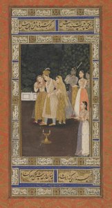 Een Prins met Harem Begeleiders, Albumblad met schilderij, begin 18e eeuw door Indian School