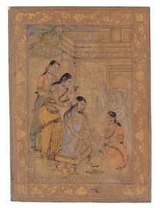 De toilet van een jonge vrouw, 1675-1700 door Indian School