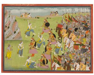 Een schilderij uit de Mahabharata: Balabhadra vecht tegen Jarasandha, Kangra of Garhwal, c.1810-20 door Indian School