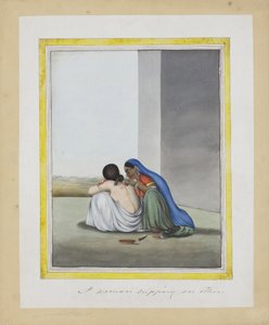 Een vrouw die een andere kopje geeft, c.1815 door Indian School