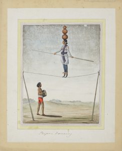 Acrobaat op een koord, drummer beneden, c.1820 door Indian School