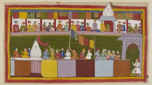 Dezelfde straat in de stad Ayodhya is nu volledig versierd, met de mensen die wachten op de processie. Ze vertellen elkaar hoe wijs de koning is en hoe gelukkig ze zijn om Rama als hun nieuwe beschermer te hebben. door Indian School