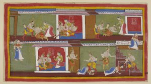Bharata en Shatrughna begroeten Kaikeyi, die hen op haar schoot neemt, en ze praten over recente gebeurtenissen. Bharata valt flauw als hij hoort over de dood van zijn vader en wat zijn moeder heeft gedaan om zijn troon veilig te stellen. door Indian School