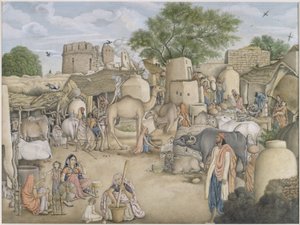 Straatscène in het dorp Raniya, ca. 1816-20 door Indian School