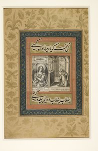 Pagina met Europese gravure van St. Catharina van Siena, uit het 