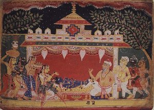 Aanbidding van de baby Krishna uit een verspreide 