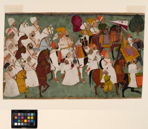 Akhi Singh rijdt met zijn gevolg, ca. 1750 door Indian School