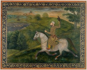 Alivardi Khan gaat jagen (gouache op papier) door Indian School