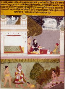Een asceet luistert naar muziek op het terras van een paleis (ca. 1760) door Indian School