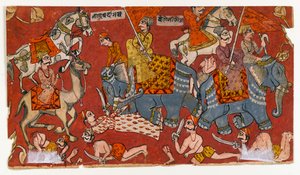 Slagveldscène uit een Bhagavata Purana serie, ca. 1625-50