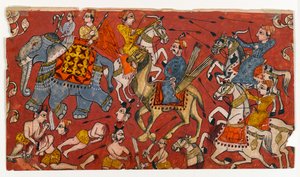 Slagveld uit een Bhagavata Purana serie, ca. 1625-50 door Indian School
