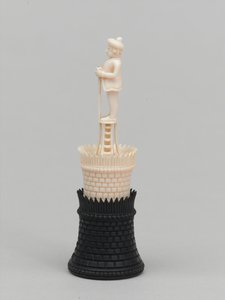 Zwarte toren, schaakstuk, India, ca. 1820 door Indian School