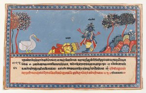 Brahma Vereert Krishna, Pagina uit een Verspreide Bhagavata Purana Serie, ca. 1800 door Indian School