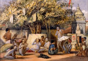 Byragis, hindoeïstische religieuze bedelaars bereiden zich voor op een festival, Beach Candy, Bombay