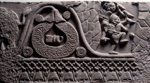 Bouw van een grot (reliëf op de Baruth stupa)