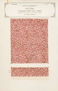Katoenmonster met chetee (chintz) print uit Arcot in Madras, uit De Collectie van de Textielfabrikanten van India, door John Forbes Watson, gepubliceerd in 1866 door Indian School