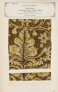 Katoenmonster met chetee (chintz) print uit Arcot in Madras, uit De Collectie van de Textielfabrikanten van India, door John Forbes Watson, gepubliceerd in 1866 door Indian School