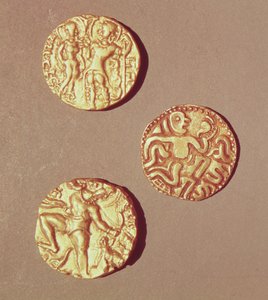 Dinars van Kumargupta I (425-454), Chandragupta I (320-335) en Sri Rajray