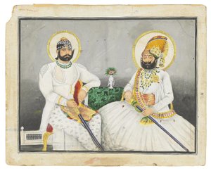 Dubbelportret van Jaswant Singhji en Takhat Singh, Jodhpur, midden 19e eeuw