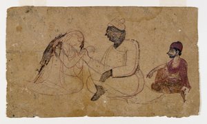 Tekening van Drie Zittende Figuren, ca. 1750 door Indian School