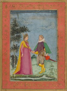 Europese heer en dame, gekleed in Elizabethaanse kostuum, illustratie uit 
