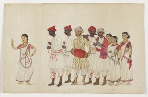 Vier vrouwelijke dansers in processie met muzikanten, c.1830
