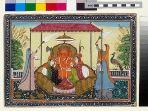 Ganesha met zijn vrouwen en bedienden