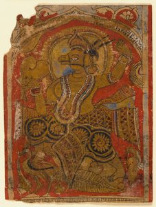 Harinegameshin draagt het embryo, fragment van een blad uit een verspreide Kalpasutra