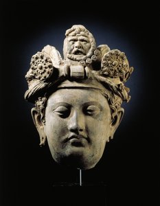 Hoofd van een Bodhisattva uit Gandhara door Indian School