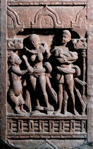 Indiase kunst: Sundarananda helpt Sundari bij haar toilet. Periode Kouchane door Indian School