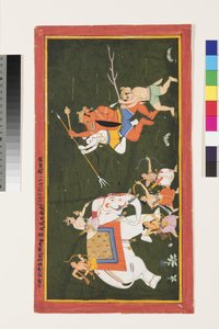Indra vecht tegen de demon Vritrasura, 1680-1700 door Indian School
