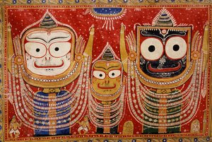 Jagannath, geschilderd op de muur van een huis