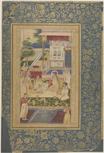 Jahangir en prins Khurram vermaakt door Nur Jahan, ca. 1640-50 door Indian School