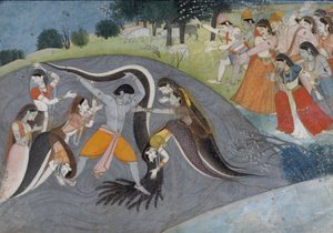 Krishna die Kaliya, de Slangendemon, bedwingt, ca. 1785 door Indian School