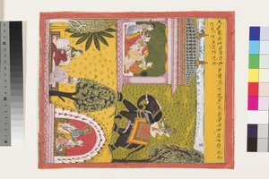 Krishna komt naar de liefdeszieke Radha, ca. 1700 door Indian School