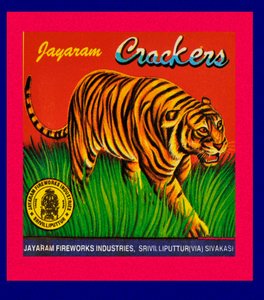 Label van een vuurwerkdoos