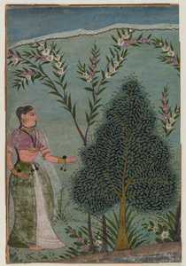 Dame in de wildernis, fragment van een pagina uit een Bhagavata Purana-serie door Indian School