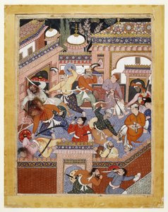 Geleid door Songhur Balkhi en Lulu de Spion, de Ayyars snijden de kelen van gevangenisbewakers door en bevrijden Said Farrukh-Nizhad, 1557 - 1572 door Indian School