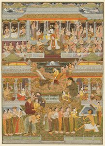 Liefhebbers en geliefden: Een compositie van scènes uit Perzische, Urdu en Sanskriet literatuur, ca. 1735 door Indian School