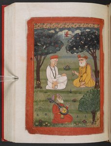 Bhagat Kabir ji en Guru Nanak Dev ji ontmoeten elkaar, illustratie uit de 