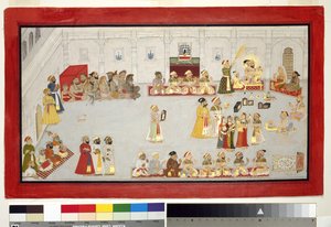 Maharana Sangram Singh met zijn kinderen en hovelingen, c.1715