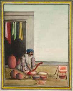 Man verft doek, begin jaren 1830 (inkt en kleur op papier) door Indian School
