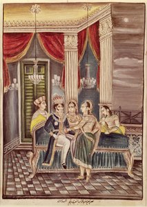 Nasir Ud-Din Haidar (1827-1873) koning van Oudh in zijn paleis, 1845