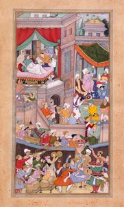 Astrologen die horoscopen maken tijdens de vieringen voor de geboorte van Timur (1336) door Surdas Gujarati door Indian School